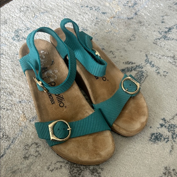 Birkenstock Papillio Soley Embossed Biscay Bay Nubuck Sandals Big Buckle US 7 - Picture 2 of 7